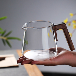 玻璃公道杯木把公杯分茶器功夫茶具茶道茶艺茶海大号茶盅防烫茶具