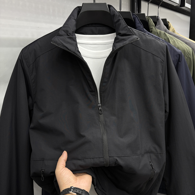 加厚加绒夹克男秋冬季2025新款爆款青年通勤休闲立领外套男装纯色