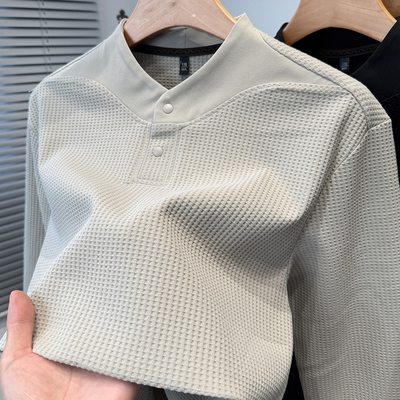 桃领华夫格卫衣男款2025新款秋冬