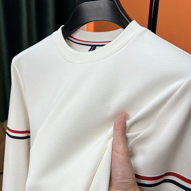 平替tb德绒打底衫男长袖秋冬季修身t恤男圆领下摆开叉秋衣保暖潮