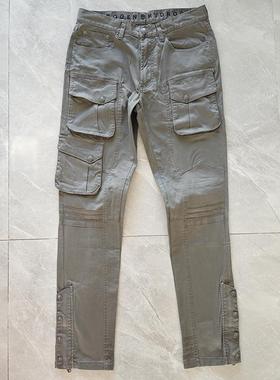 HYDROGEN男裤修身牛仔裤多袋裤工装裤秋冬长裤洗水潮骷颅头纯棉