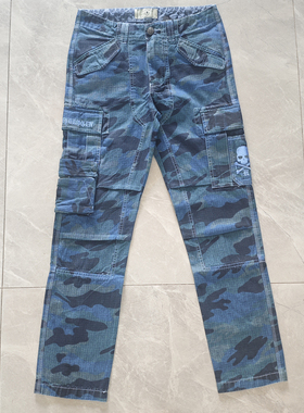 hydrogen男装牛仔裤迷彩裤多袋裤休闲时尚潮骷颅头刺绣潮直筒天蓝