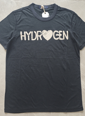HYDROGEN夏季男装短袖T恤圆领修身半袖上衣纯棉印花黑色短T