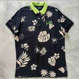HYDROGEN正品男装短袖POLO衫纯棉全身印花骷颅头直筒休闲潮男夏季