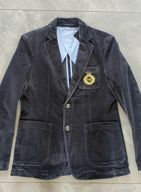 hydrogen正品男装休闲西装灯芯绒纯棉修身男外套春秋款刺绣西服