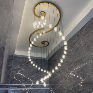 复式楼吊灯现代轻奢客厅灯创意loft公寓别墅斜顶楼梯间长线水晶灯