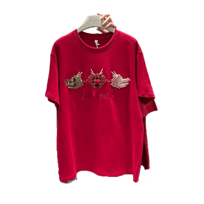 重工刺绣本命年红龙打底衫短袖