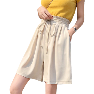 西装短裤女夏白色高腰雪纺bm五分宽松大码胖mm阔腿直筒港味工装裤