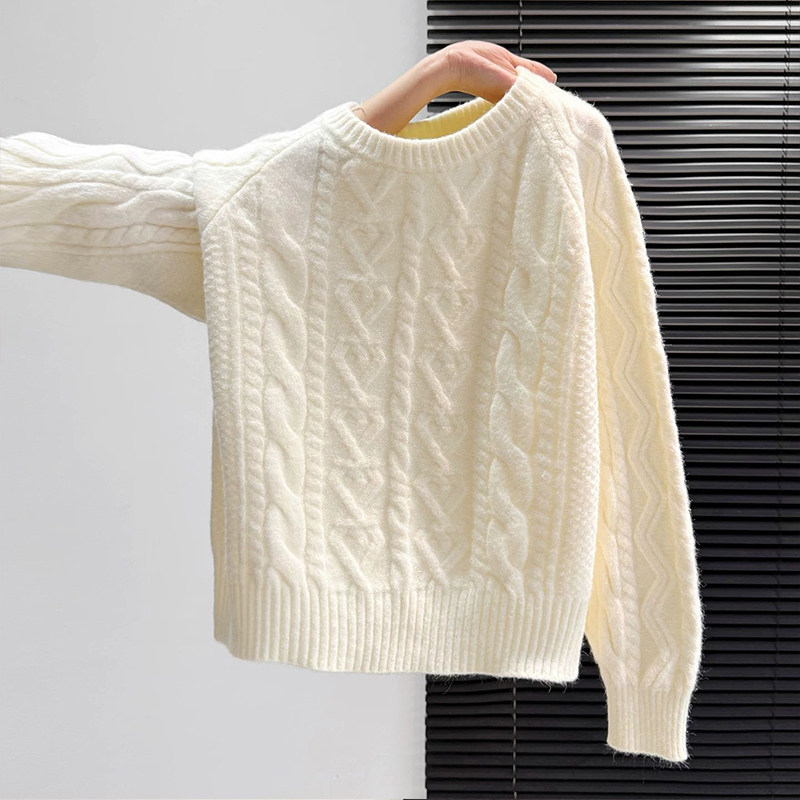 韩系温柔风粉色麻花针织衫毛衣女春秋2026新款小个子圆领套头上衣,女装/女士精品,常规大码外套,淘宝优惠券,粉丝福利购,淘宝优惠卷