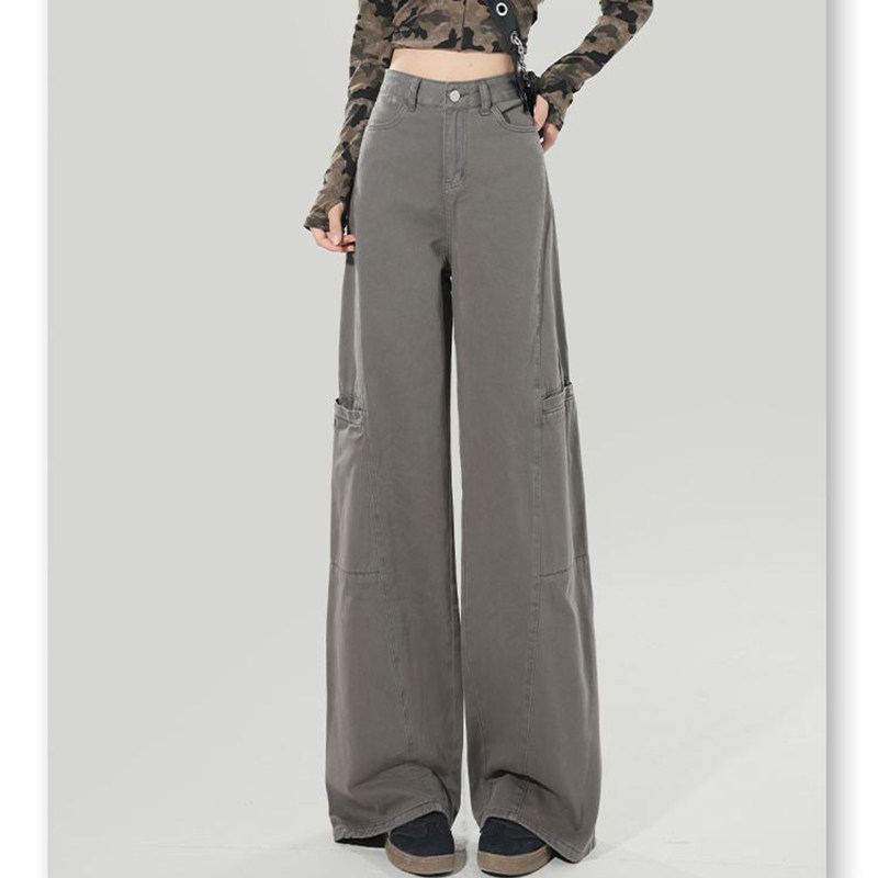 灰色阔腿工装裤女春秋新款大码显瘦胖mm宽松慵懒风垂感直筒牛仔裤,女装/女士精品,休闲裤,淘宝优惠券,粉丝福利购,淘宝优惠卷