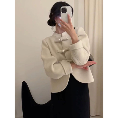 新中式国风盘扣呢子大衣女秋冬