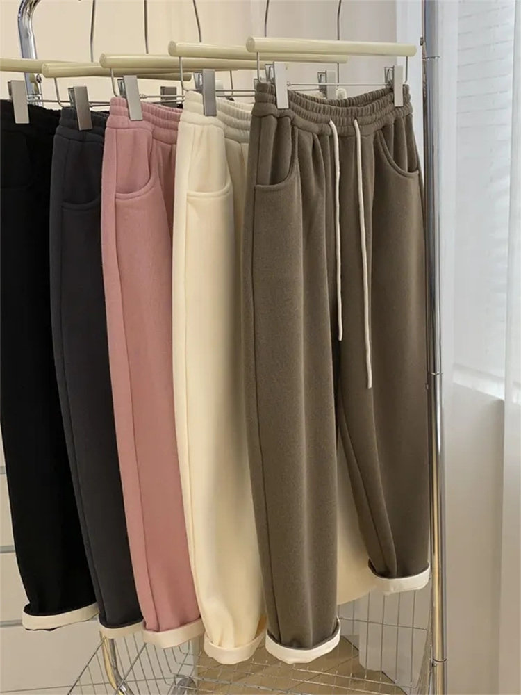 高腰抽绳加绒直筒休闲裤女2026秋冬设计感撞色卷边慵懒显瘦奶奶裤,女装/女士精品,大码裤装,淘宝优惠券,粉丝福利购,淘宝优惠卷