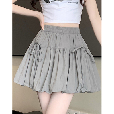 蝴蝶结灰色花苞短裙女夏季2025