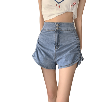 绑带抽绳牛仔短裤女夏季高腰显瘦