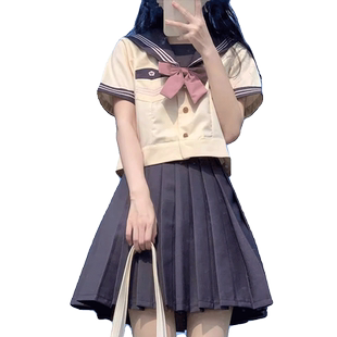 日系软妹百褶裙套装女学院风jk制服夏款短袖水手服a字裙两件套潮