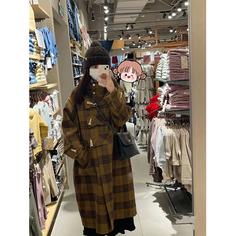 牛角扣呢子大衣女2025秋冬季新款