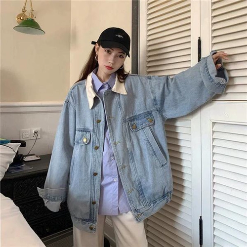 Джинсовая осенняя куртка, большой размер, в корейском стиле, коллекция 2021