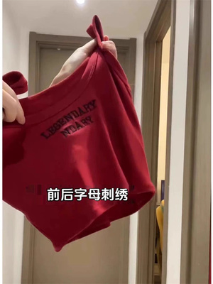 辣妹带胸垫刺绣红色小吊带背心女