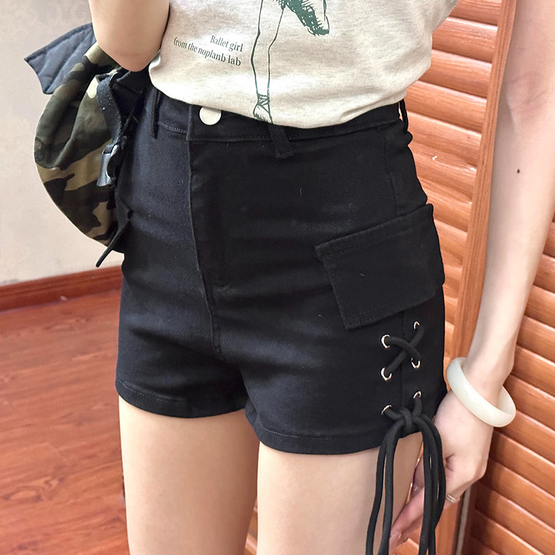 夏季新款复古辣妹工装牛仔短裤女2026高腰紧身系带设计感a字热裤,女装/女士精品,大码裤装,淘宝优惠券,粉丝福利购,淘宝优惠卷