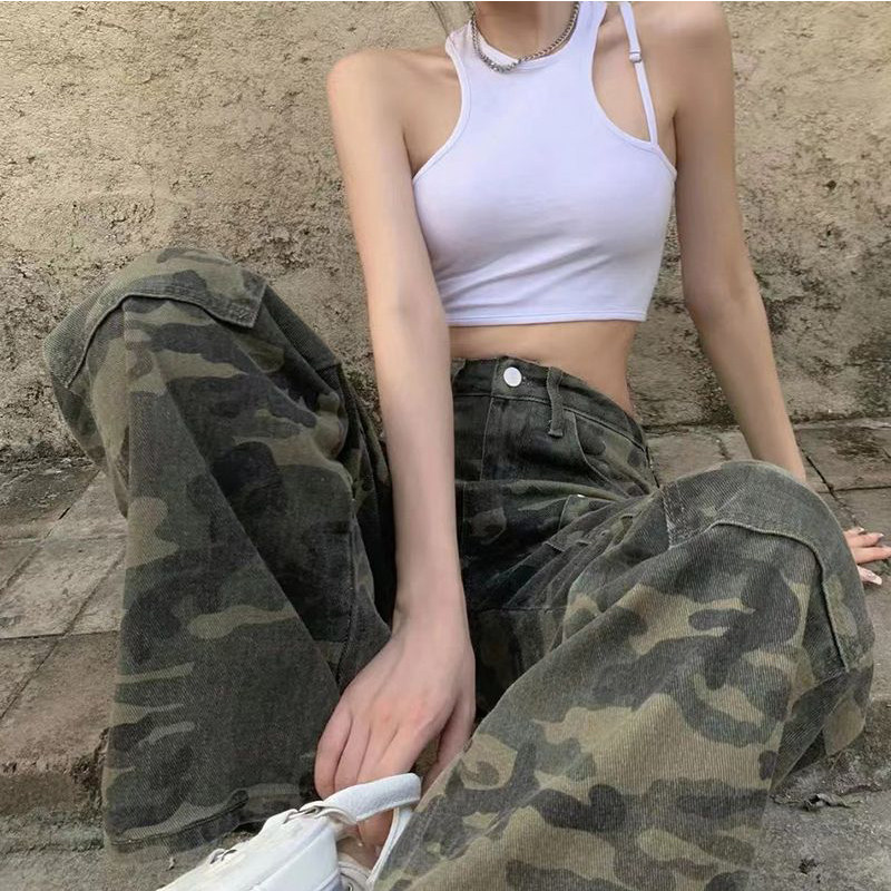 美式迷彩工装裤女春秋新款大码胖mm宽松显瘦梨形身材阔腿牛仔裤子,女装/女士精品,大码裤装,淘宝优惠券,粉丝福利购,淘宝优惠卷