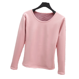 螺纹加绒打底衫女秋冬季圆领大码一体绒内搭矮领保暖加厚修身T恤