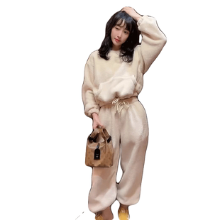 2026秋冬新款女士运动服套装加绒加厚休闲时尚两件套卫衣洋气时髦