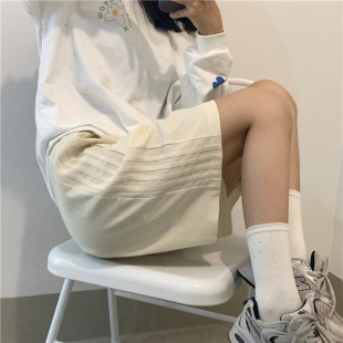 chic港风直筒休闲裤女夏季新款百搭阔腿宽松高腰西装裤薄款五分裤