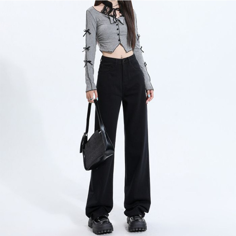 白色牛仔裤女春秋季百搭韩版阔腿裤高腰V线拼接显瘦窄版直筒裤子,女装/女士精品,大码裤装,淘宝优惠券,粉丝福利购,淘宝优惠卷