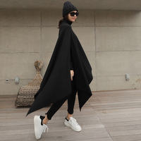 Cape, Spring and autumn, shawl, woolen coat, loose high-neck, mid-length, thickened knitted sweater, pullover, batsleeved sweater for women thumbnail 3