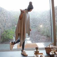 Cape, Spring and autumn, shawl, woolen coat, loose high-neck, mid-length, thickened knitted sweater, pullover, batsleeved sweater for women thumbnail 6