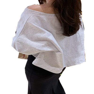 露肩春秋新款韩版宽松蝙蝠袖卫衣