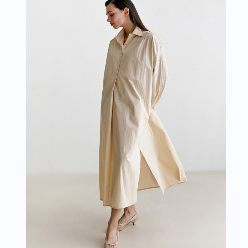 春夏秋新款长袖衬衫连衣裙女中长款韩版宽松大码休闲衬衣套头裙子