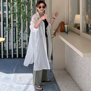 长袖 女夏装 中长款 衬衫 防晒衣港味百搭衬衣潮 新款 宽松ins超火薄款