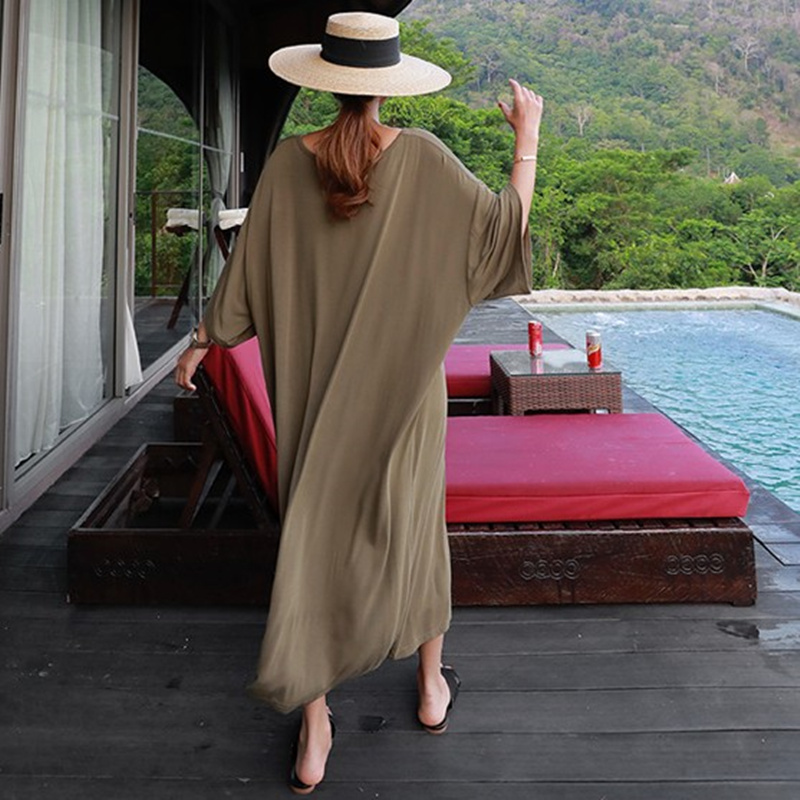 莫代尔连衣裙过膝韩版宽松大码