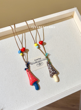 多巴胺可爱琉璃蘑菇长款项链女百搭气质甜美温柔时尚潮流挂脖配饰