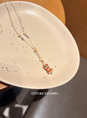 陶瓷柴犬编织绳长款项链女小众独特可爱时尚挂脖