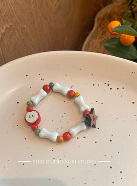 苹果景德镇陶瓷手串新中式民族风手链女国风手饰串珠百搭新款