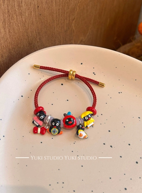 原创diy滴油pingu合金串珠beads手链图案手串红色手绳女礼物