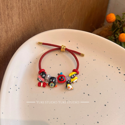 原创diy滴油pingu合金串珠beads手链图案手串红色手绳女礼物