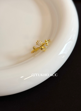 小玫瑰锆石镀戒指开口可调节食指戒ins甜美清新指环