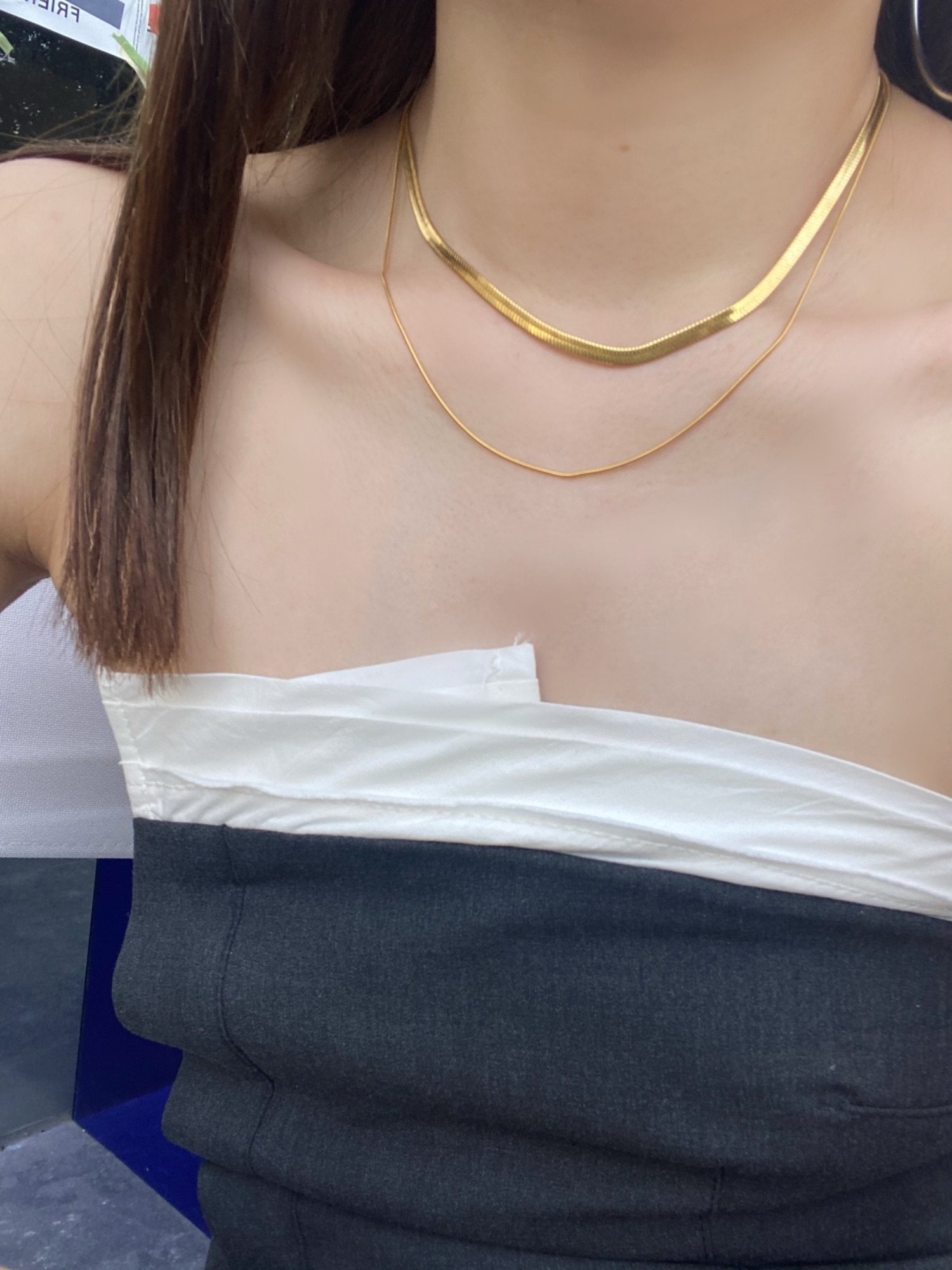 3art 特 kendall肯豆同款双层扁蛇骨链镀14k金项链锁骨链choker