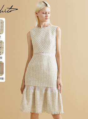 M.hiti小香风格纹连衣裙锡瑅秋冬新品花呢A摆中长裙子H3L252K