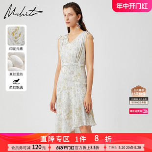 雪纺茶歇裙女677J 无袖 新品 M.hitiV领显瘦碎花连衣裙锡瑅2023夏季