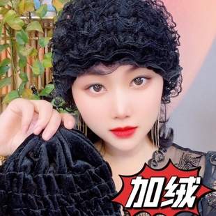 蕾丝花边小帽防尘遮白发中老年帽美人帽女士假发白发美人纱包头帽