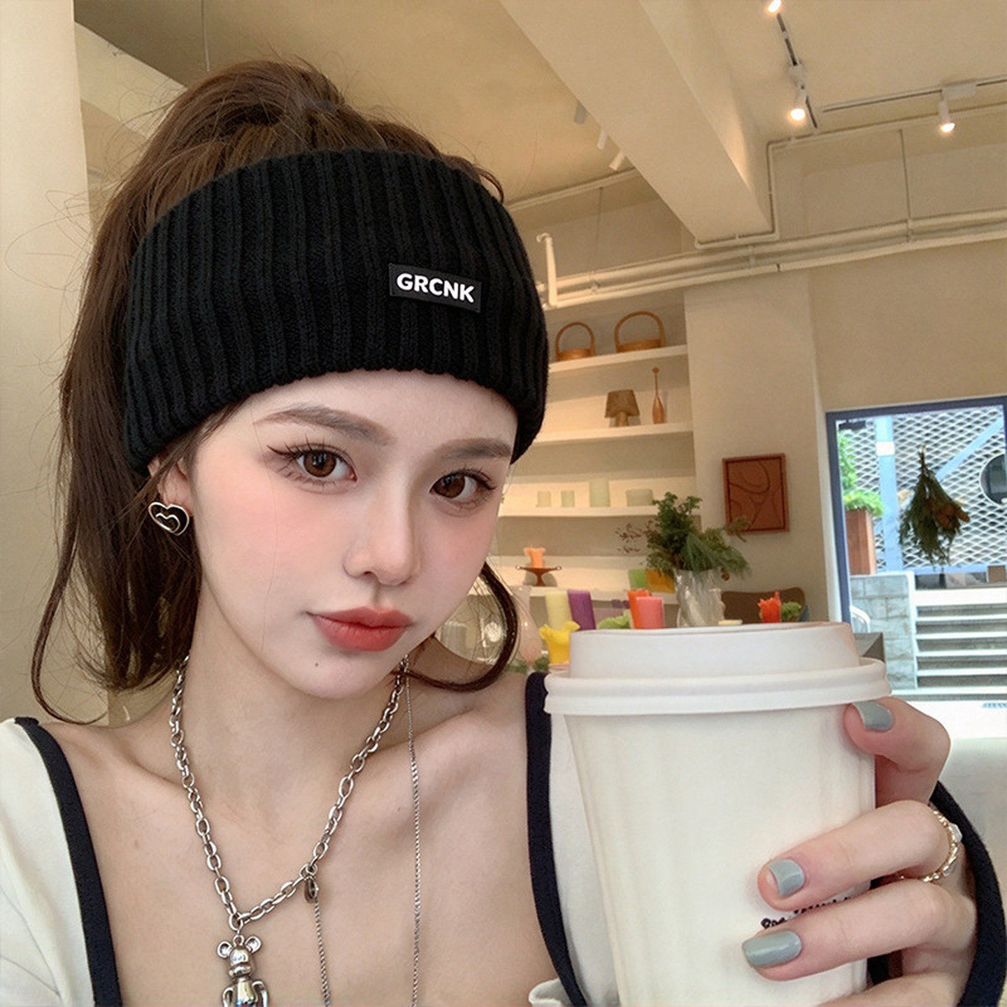发带女日常外戴秋冬季针织发带头巾毛线帽子月子产后头套运动冷帽