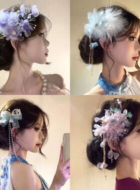 紫藤之恋~绝美森系紫色花朵发夹女春季超仙氛围感头花发饰发卡子