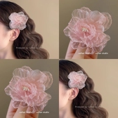 纯情小桃花 超仙欧根纱花朵发夹汉服牡丹发饰侧边夹刘海夹氛围感