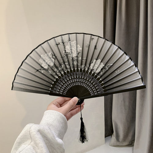 新中式扇子古风折扇黑色旗袍汉服随身携带搭配马面裙的中国风跳舞