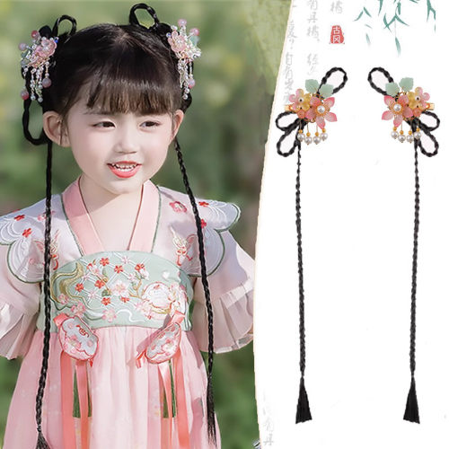 儿童汉服假发一体式古风发包头饰盘发发髻古装女童蝴蝶结垫发发型