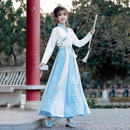汉服女束腰古风超仙飘逸清新淡雅改良汉元素交领中国风胖mm两件套